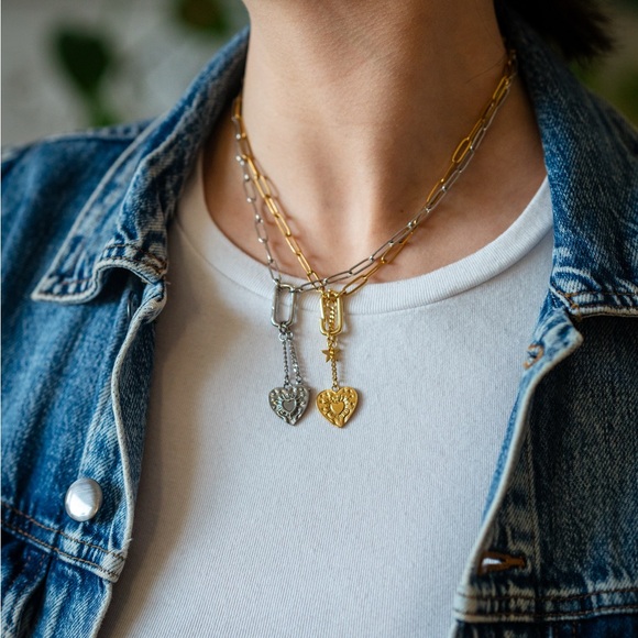 Modular Two tone silver gold mixed metal stainless steel chain with clasps - Picture 5 of 7